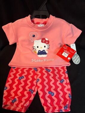 Hello Kitty Pink Short Sleeve and Pants Set for Baby with Embroidered Design